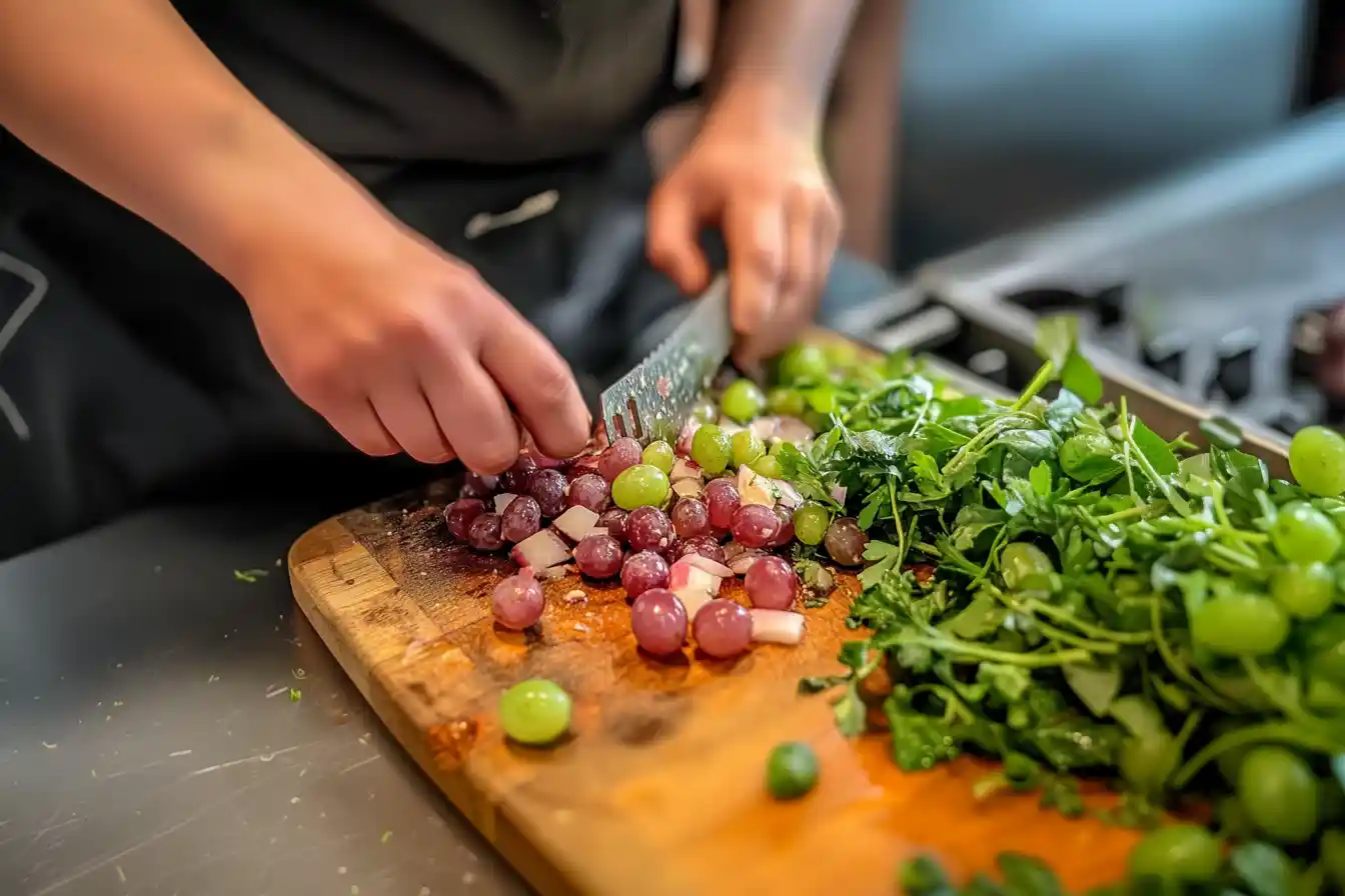 How to cut grapes for chicken salad with precise, clean cuts.