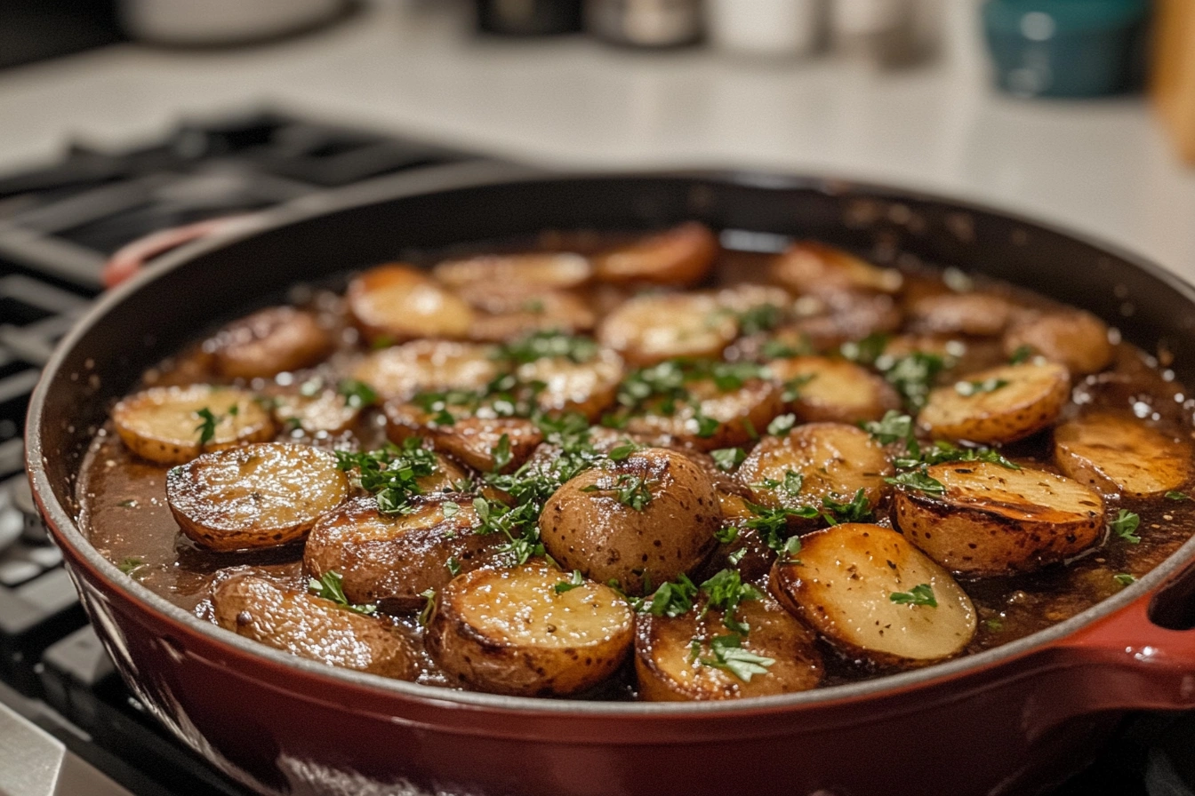Mississippi Mud Potatoes in a baking dish, ready to serve.