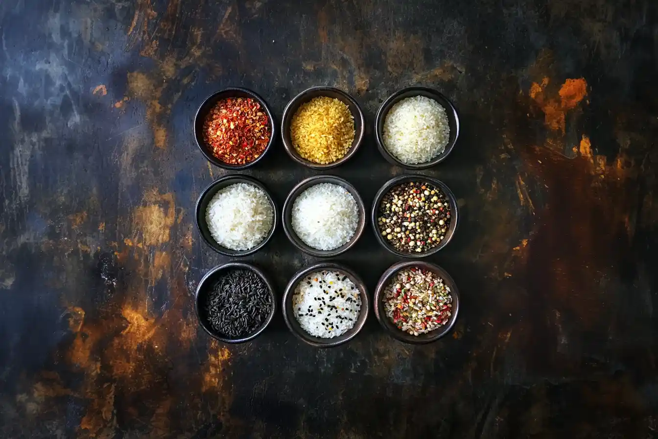 Best rice for rice bowls with vibrant toppings." "Healthy rice bowl featuring jasmine rice and grilled chicken.