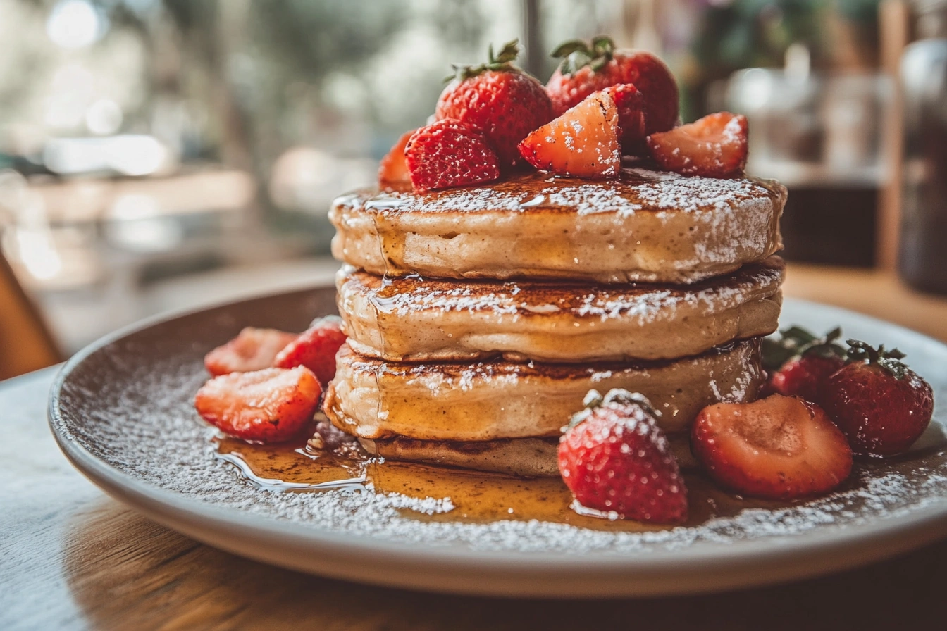 Queen Elizabeth's pancake recipe on a white plate, close up view