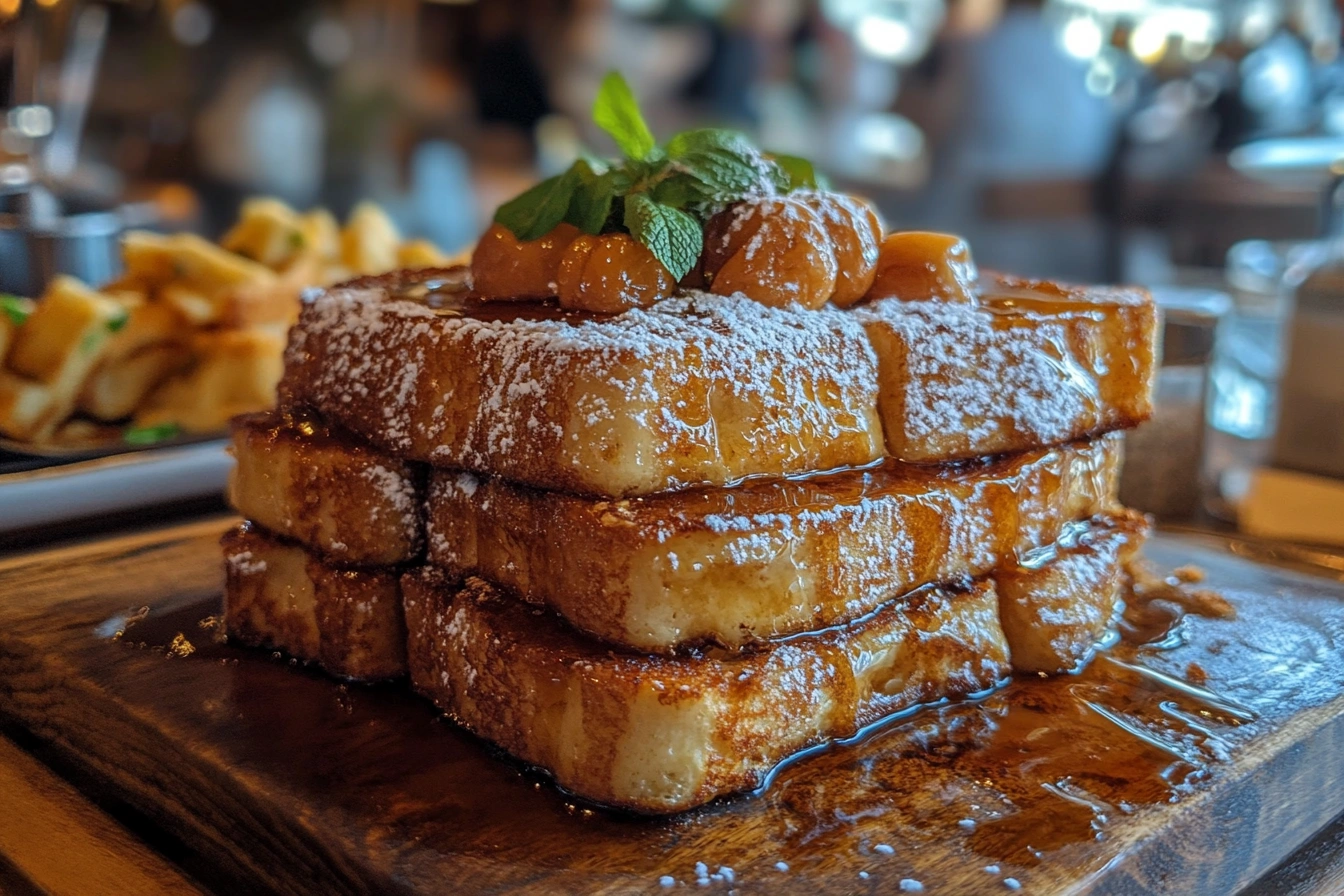 Pain perdu, or French toast in France, with powdered sugar and berries.