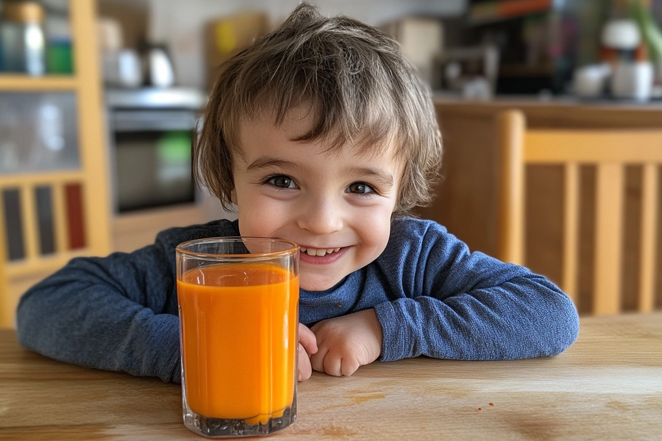 Fresh homemade carrot juice in a glass.
