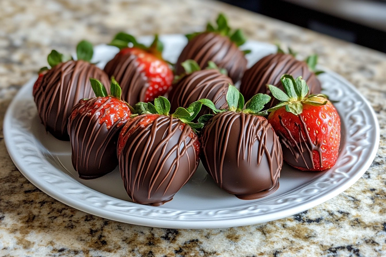 Best fruit with chocolate selection on a plate.