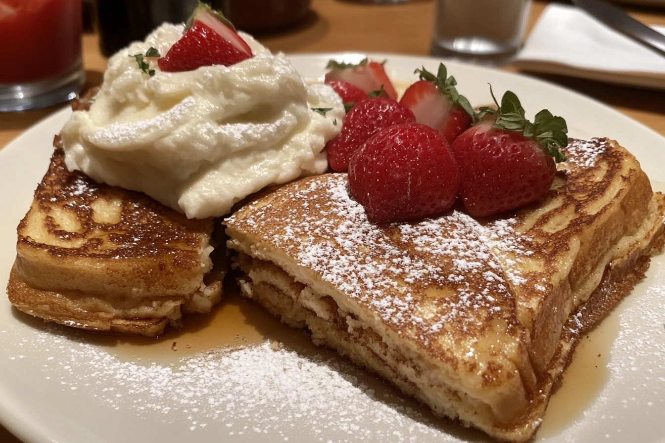 Delicious looking French toast on a white plate.