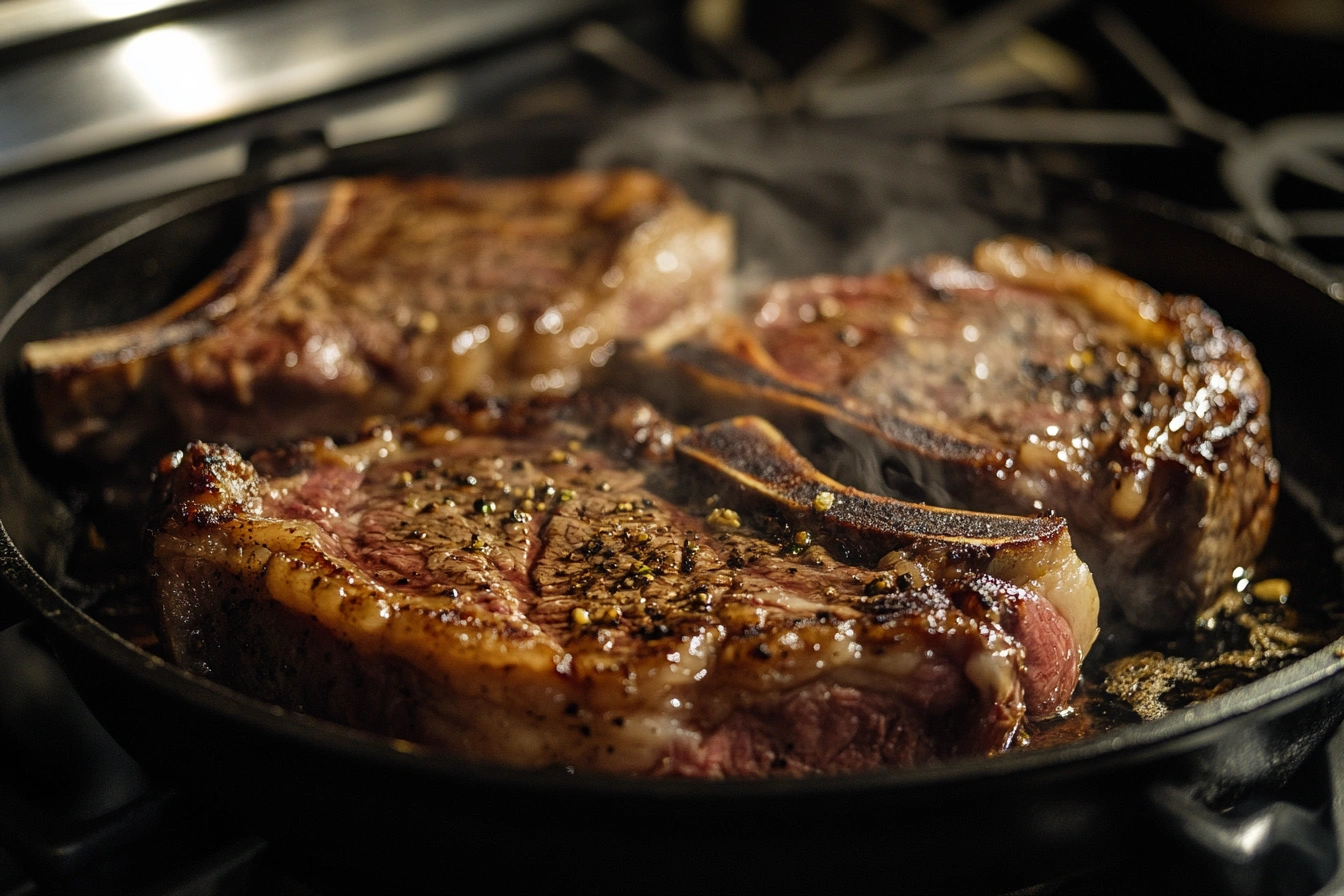 A delicious cooked beef rib roast on a wooden board.