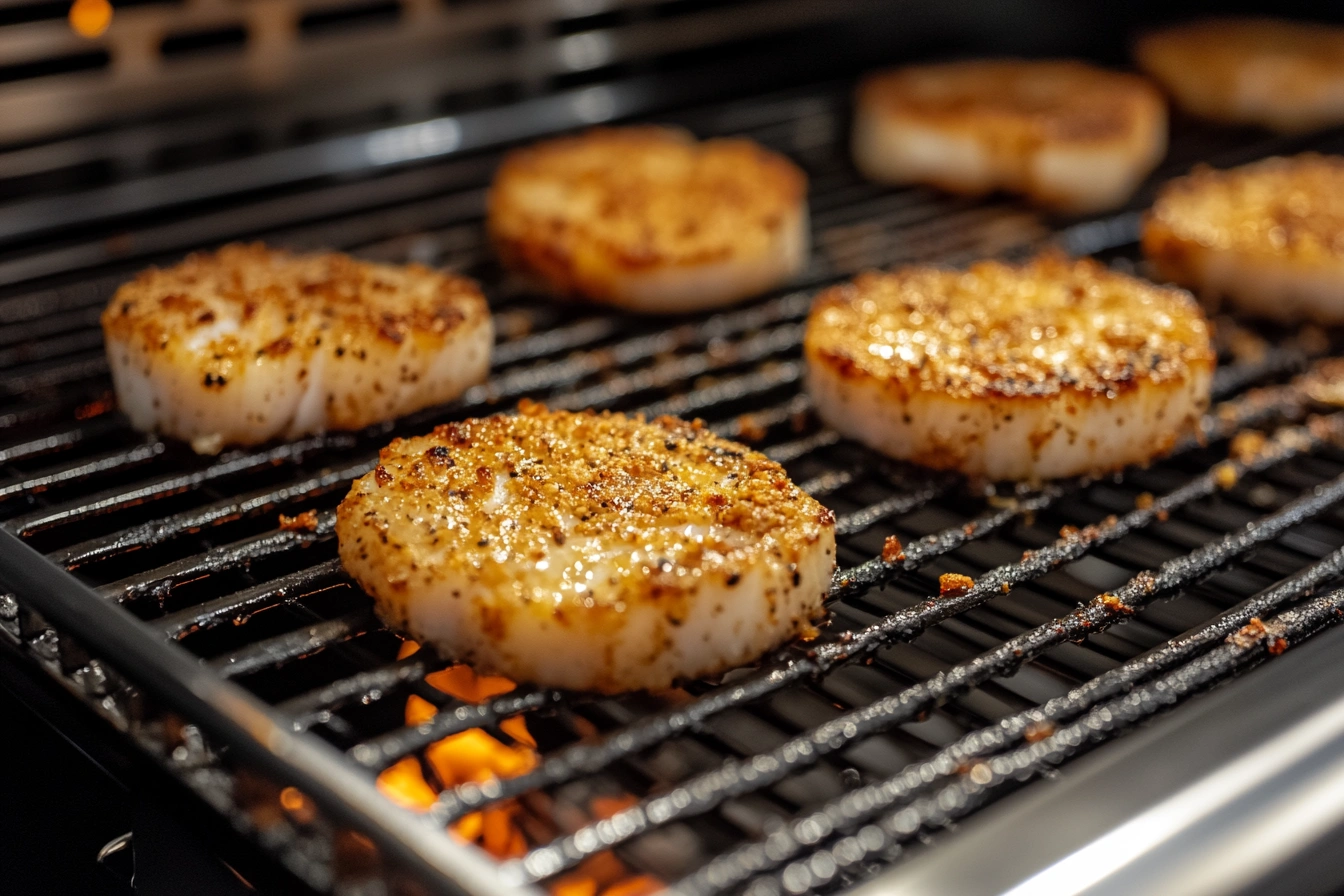 Soaking scallops in milk before cooking.